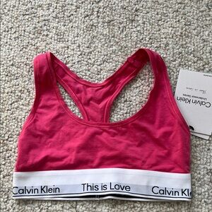 Calvin Klein Hot Pink Racerback Sports Bralette with Logo Band